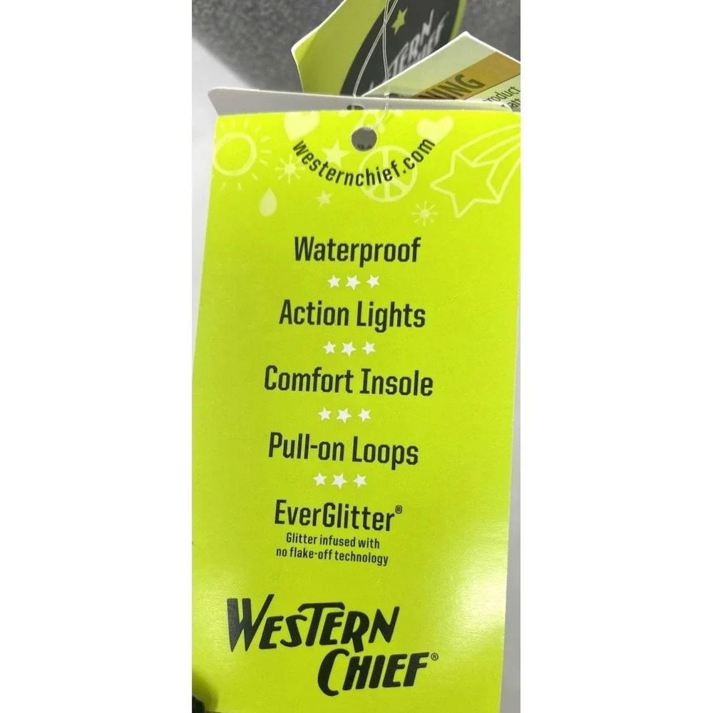 NEW Western Chief Girls Silver Rainbow Glitter Light Up Rainboots Size 6